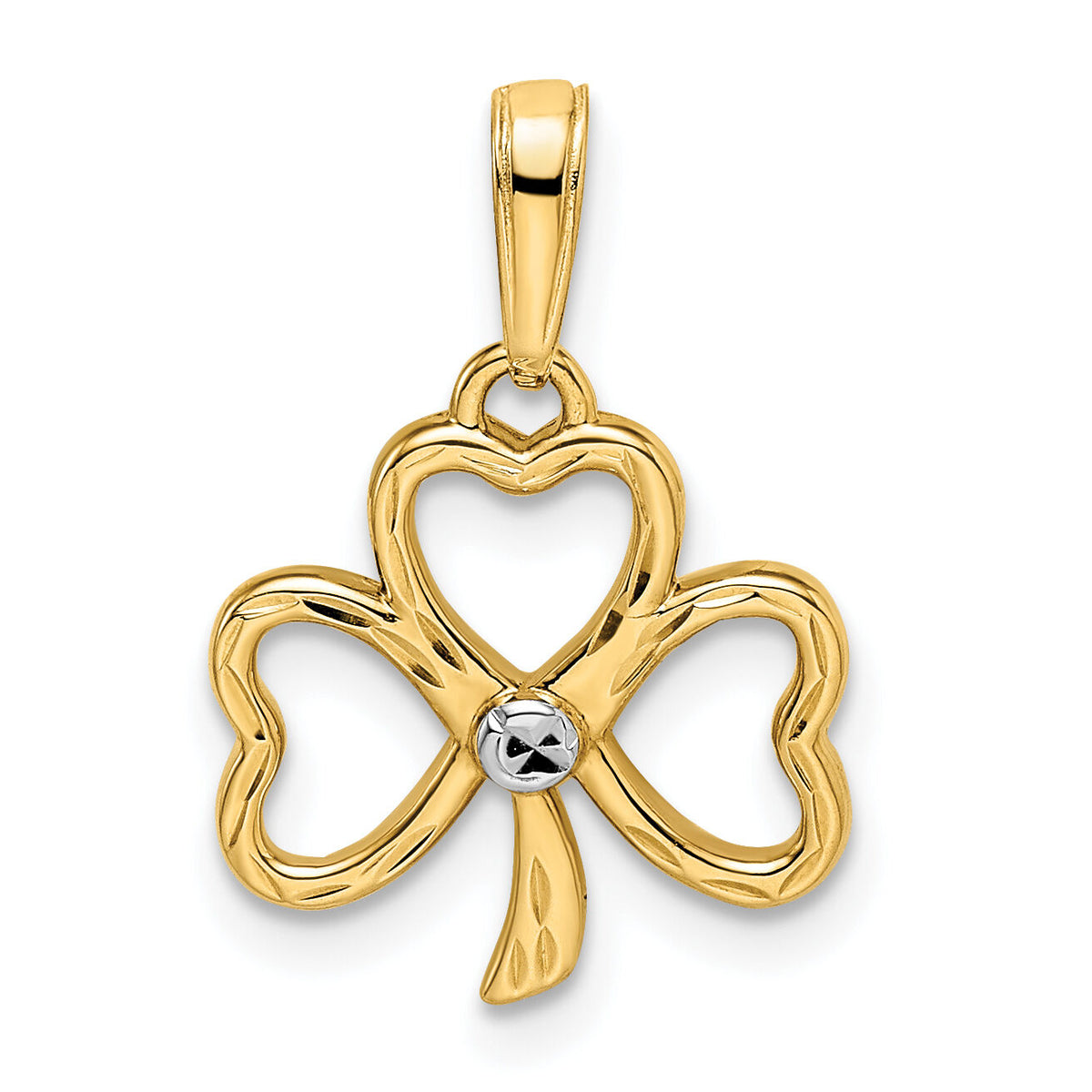 14k and White Rhodium Diamond-cut Clover Pendant-M2984