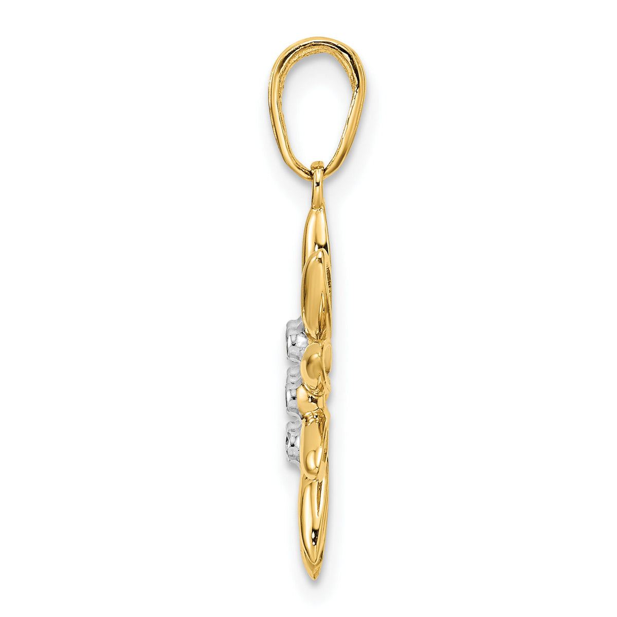 14K and White Rhodium Diamond-cut Flower Pendant-M2985