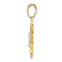14K and White Rhodium Diamond-cut Flower Pendant-M2985