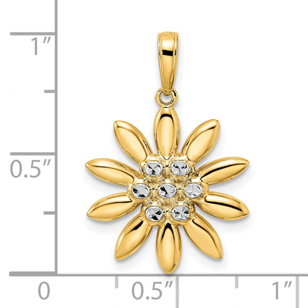 14K and White Rhodium Diamond-cut Flower Pendant-M2985