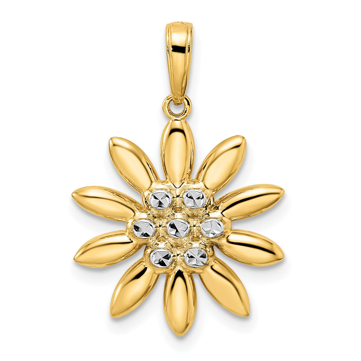 14K and White Rhodium Diamond-cut Flower Pendant-M2985