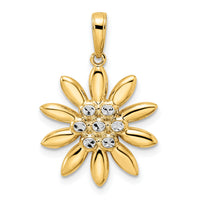 14K and White Rhodium Diamond-cut Flower Pendant-M2985