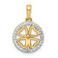 14K w/White Rhodium Diamond-cut Four-leaf Clover Pendant-M2990