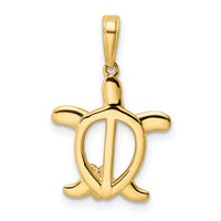 14k and White Rhodium Diamond-cut Turtle w/ Flower Pendant-M2993