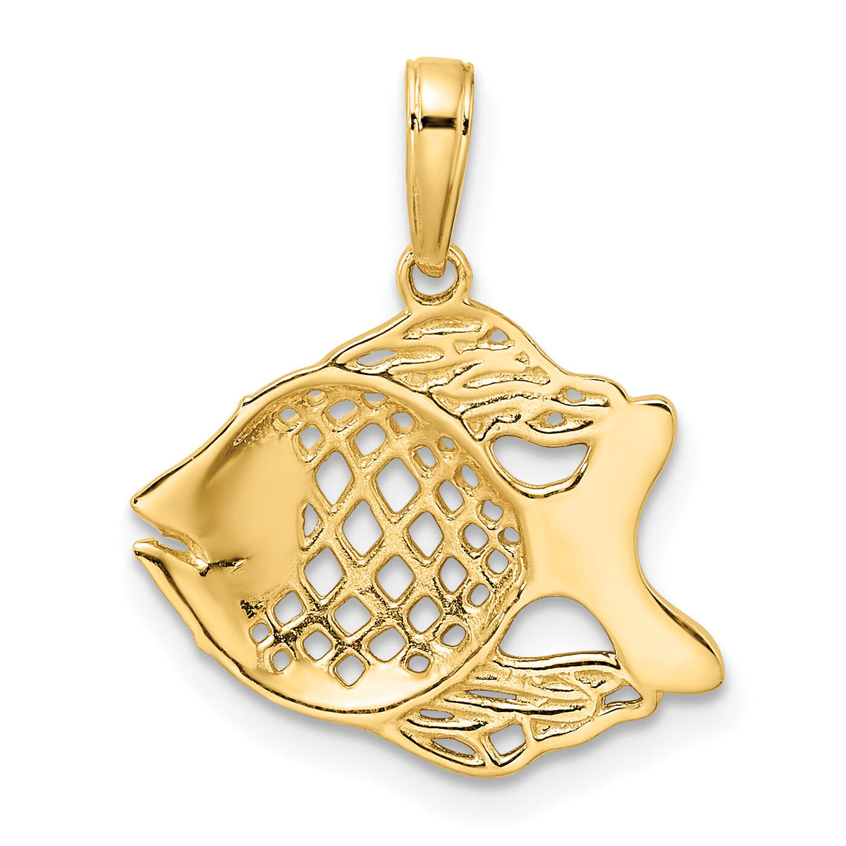 14k and White Rhodium D/C Fish Pendant-M2995