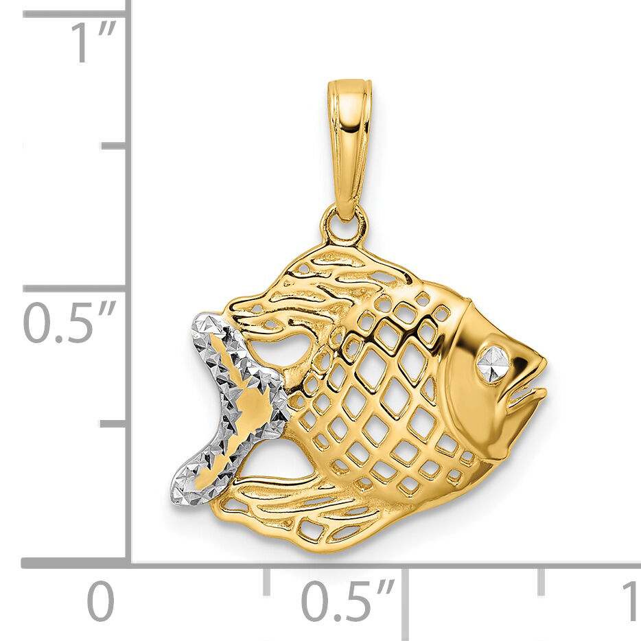 14k and White Rhodium D/C Fish Pendant-M2995