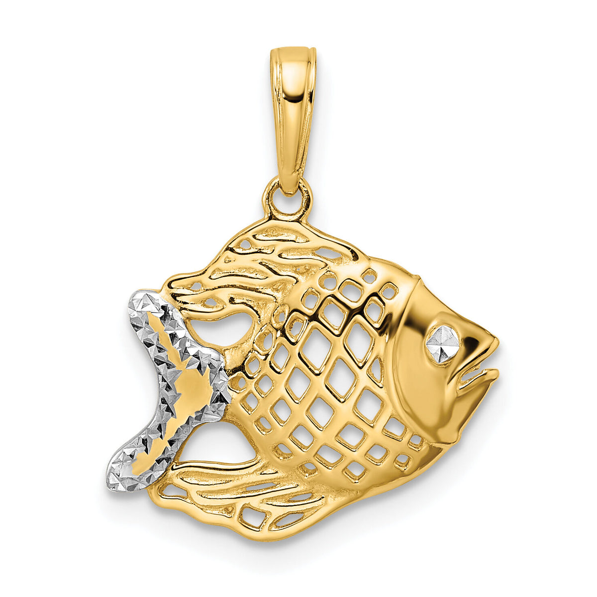 14k and White Rhodium D/C Fish Pendant-M2995