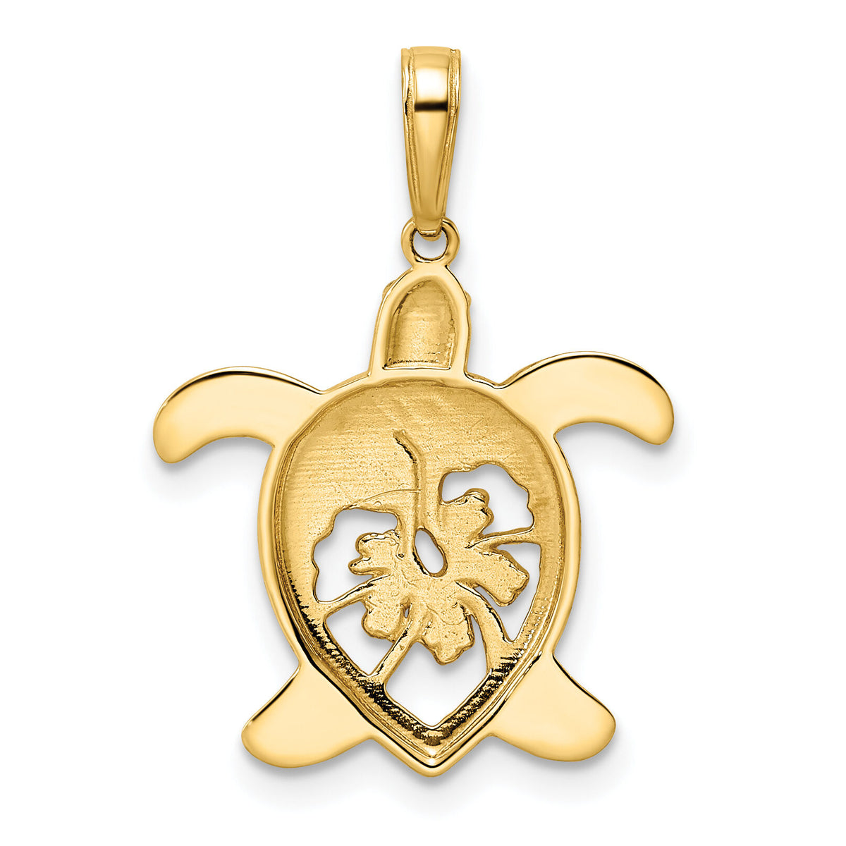 14k and White Rhodium Diamond-cut Floral Turtle Pendant-M2996