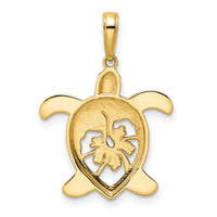 14k and White Rhodium Diamond-cut Floral Turtle Pendant-M2996
