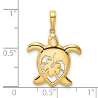14k and White Rhodium Diamond-cut Floral Turtle Pendant-M2996