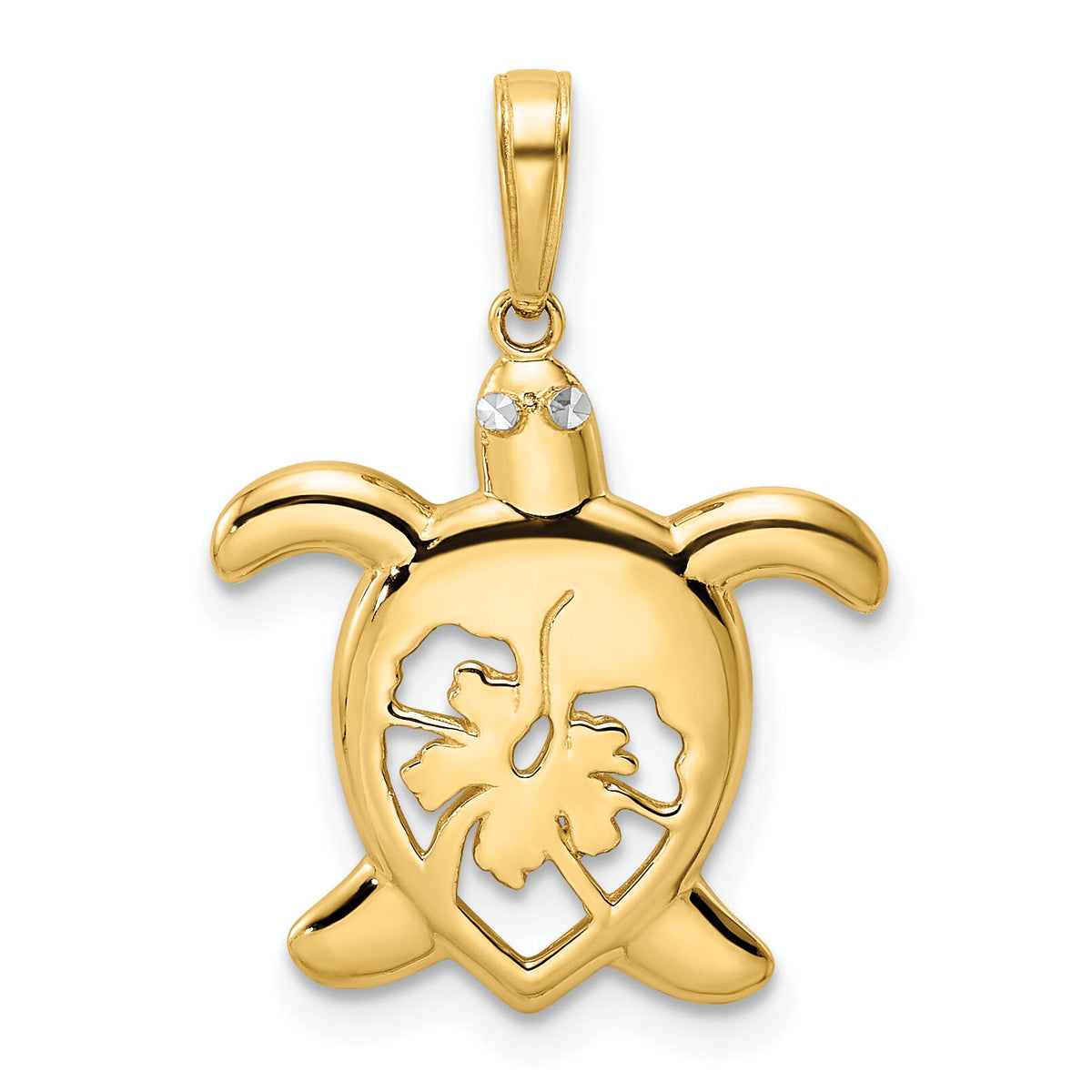 14k and White Rhodium Diamond-cut Floral Turtle Pendant-M2996