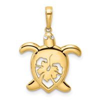 14k and White Rhodium Diamond-cut Floral Turtle Pendant-M2996
