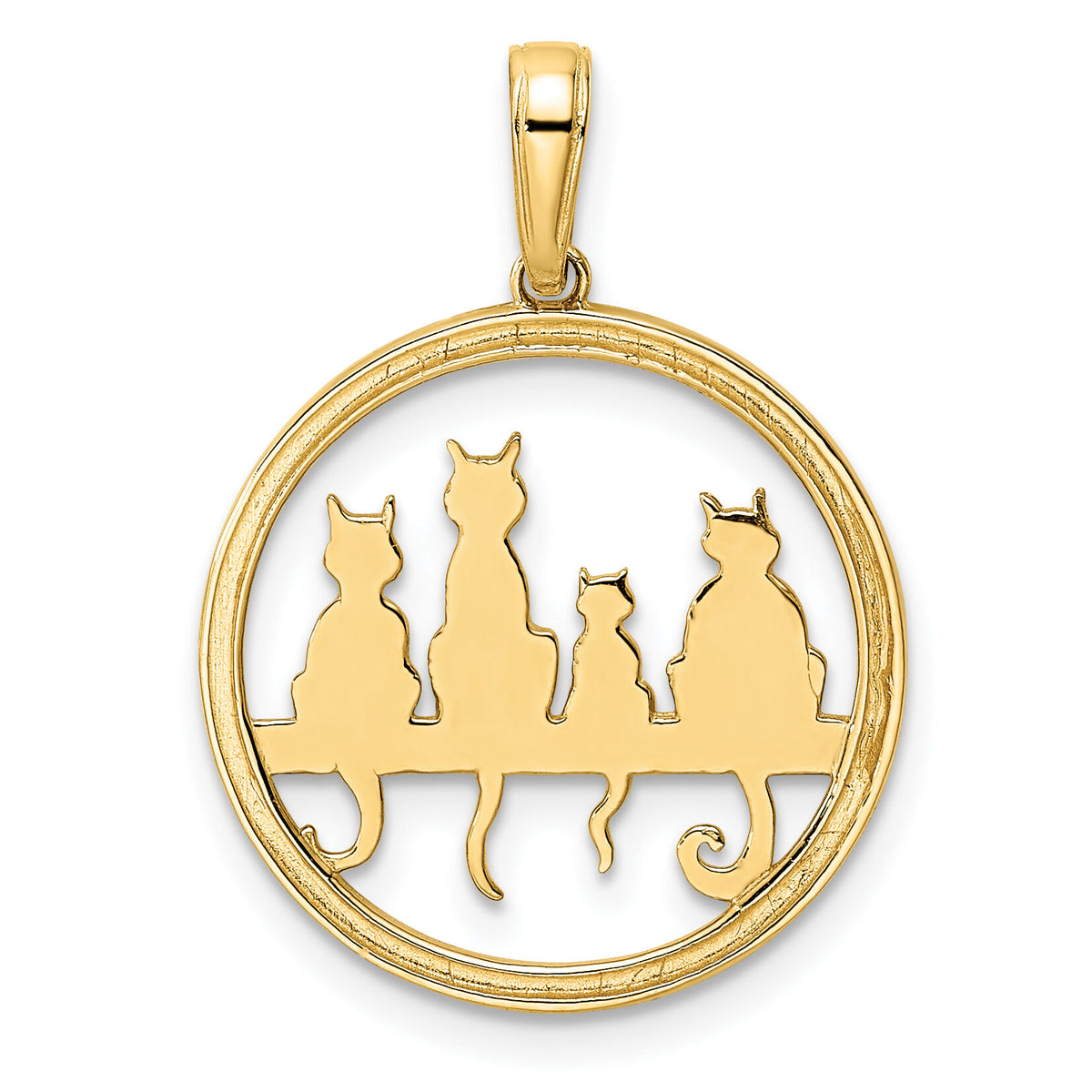 14k and White Rhodium Diamond-cut Cats Sitting on Bench Pendant-M2997