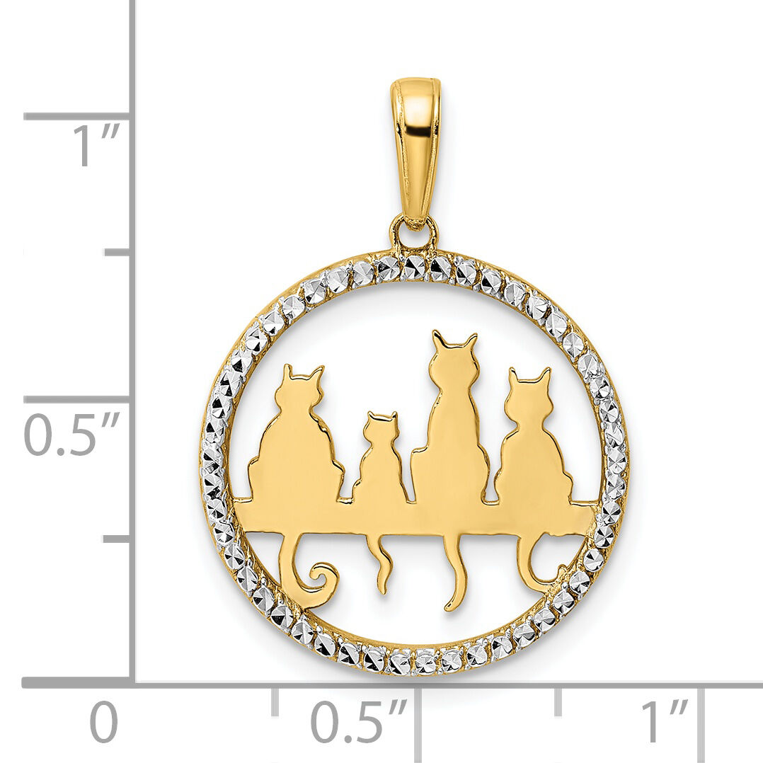 14k and White Rhodium Diamond-cut Cats Sitting on Bench Pendant-M2997