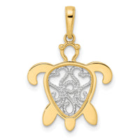 14k and White Rhodium Diamond-cut Filigree Turtle Pendant-M2998