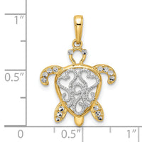 14k and White Rhodium Diamond-cut Filigree Turtle Pendant-M2998