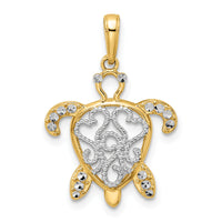 14k and White Rhodium Diamond-cut Filigree Turtle Pendant-M2998