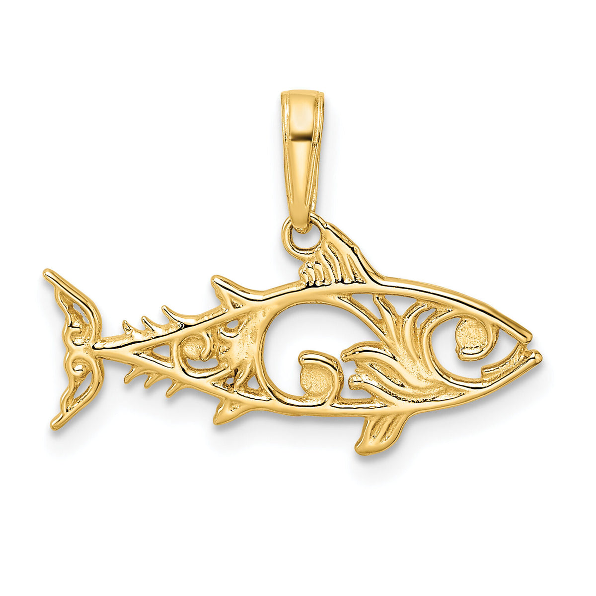 14k and White Rhodium D/C Fish Pendant-M2999