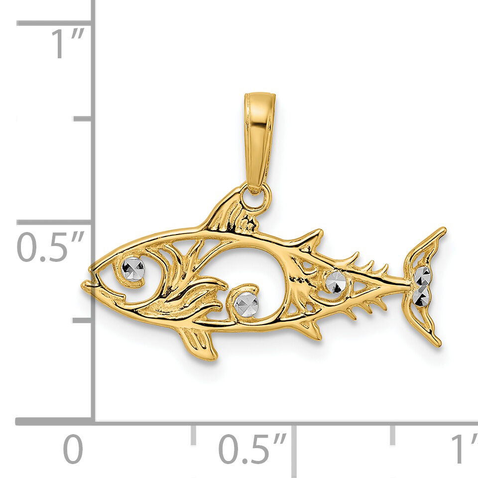 14k and White Rhodium D/C Fish Pendant-M2999