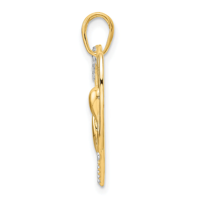 14k and White Rhodium Diamond-cut Cat Stretching in Heart Pendant-M3001