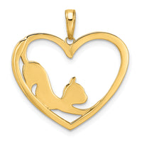 14k and White Rhodium Diamond-cut Cat Stretching in Heart Pendant-M3001