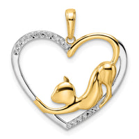 14k and White Rhodium Diamond-cut Cat Stretching in Heart Pendant-M3001