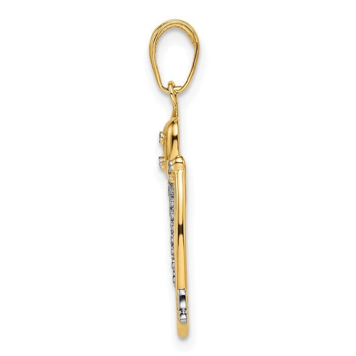 14k and White Rhodium Diamond-cut Cat Pendant-M3002