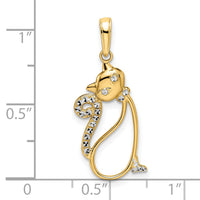 14k and White Rhodium Diamond-cut Cat Pendant-M3002