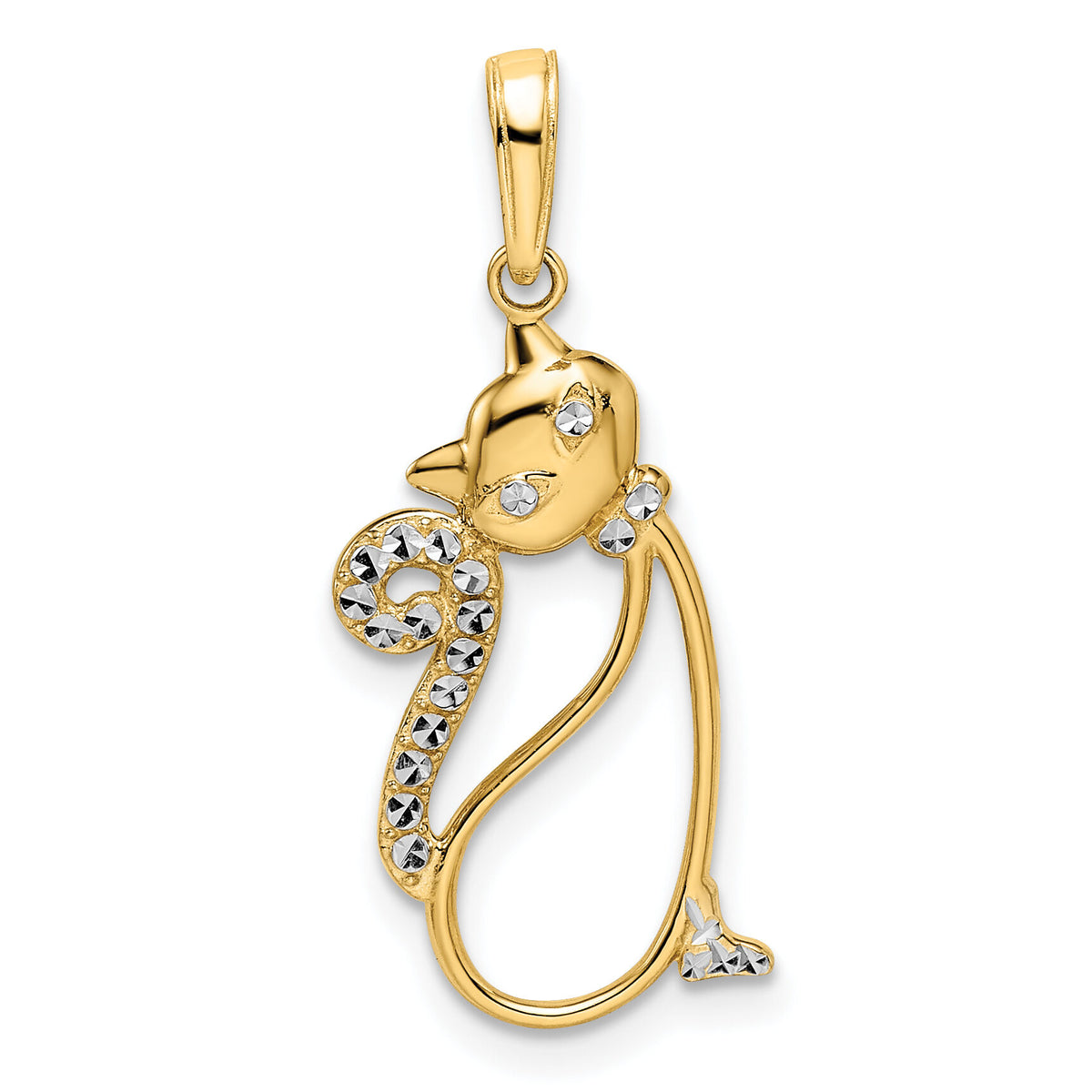 14k and White Rhodium Diamond-cut Cat Pendant-M3002