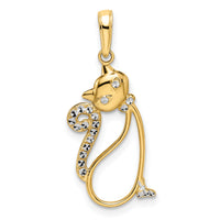 14k and White Rhodium Diamond-cut Cat Pendant-M3002