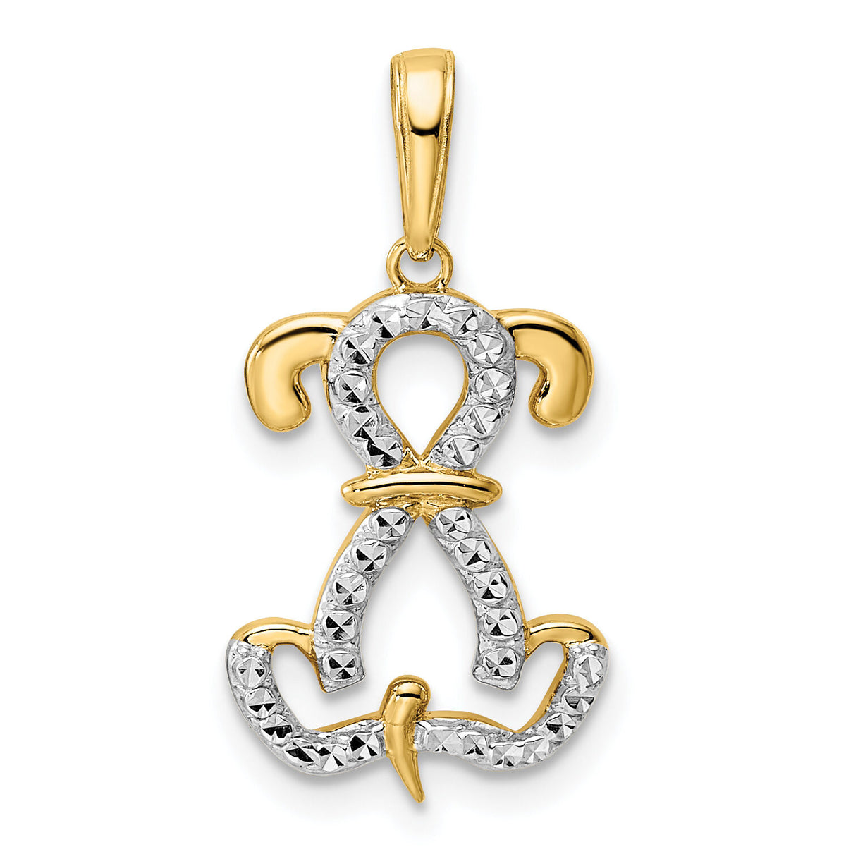 14k and White Rhodium Diamond-cut Sitting Puppy Pendant-M3003