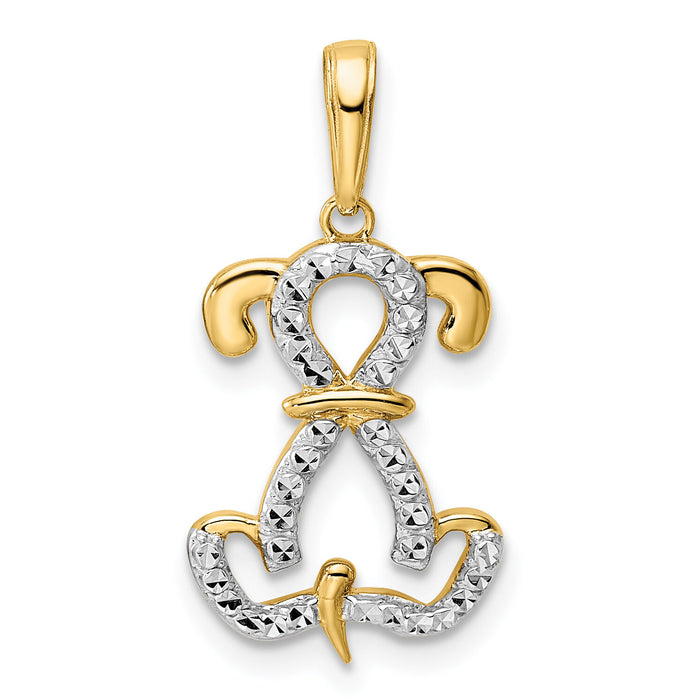 14k and White Rhodium Diamond-cut Sitting Puppy Pendant-M3003