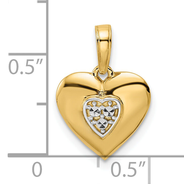 14k and White Rhodium D/iamond-cut Puffy Heart Pendant-M3005