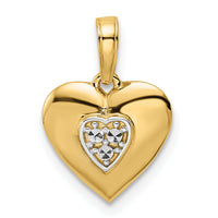 14k and White Rhodium D/iamond-cut Puffy Heart Pendant-M3005
