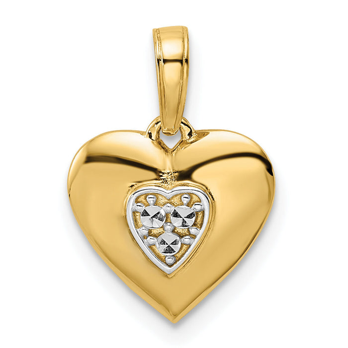 14k and White Rhodium D/iamond-cut Puffy Heart Pendant-M3005