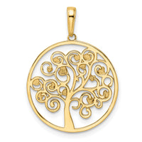 14k and White Rhodium Diamond-cut Tree of Life Pendant-M3008