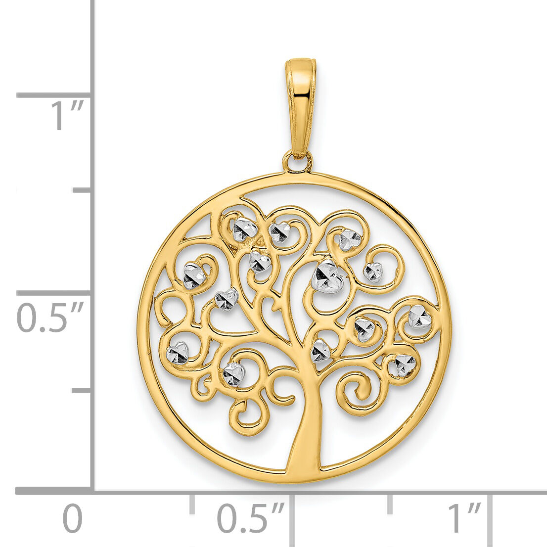 14k and White Rhodium Diamond-cut Tree of Life Pendant-M3008