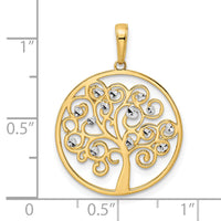 14k and White Rhodium Diamond-cut Tree of Life Pendant-M3008