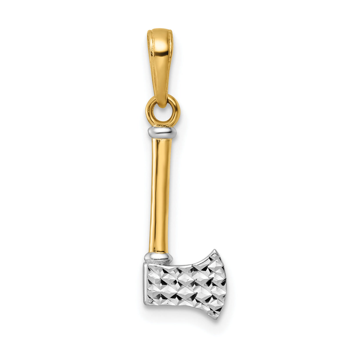 14k and White Rhodium D/C Axe Pendant-M3012