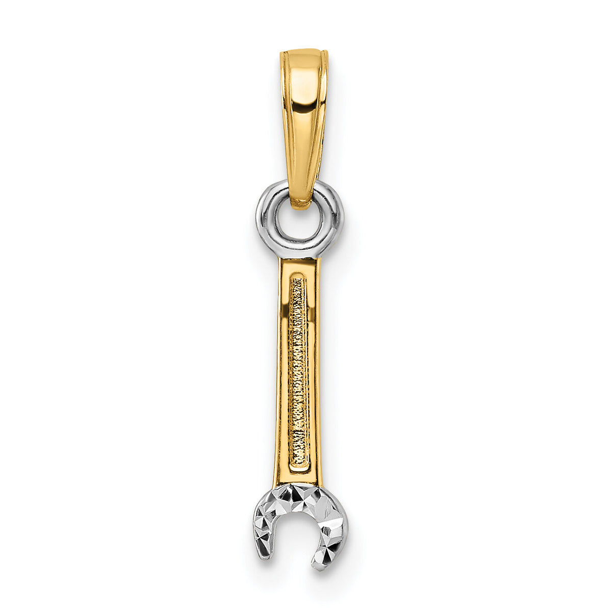 14k and White Rhodium D/C Wrench Pendant-M3013