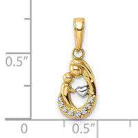 14k and White Rhodium Diamond-cut Mother and Baby Teardrop Pendant-M3016