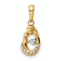 14k and White Rhodium Diamond-cut Mother and Baby Teardrop Pendant-M3016