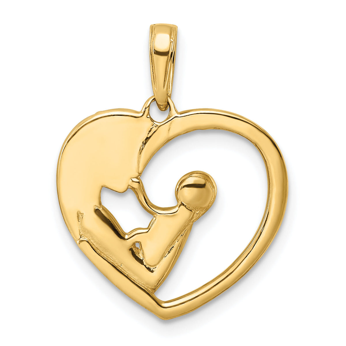 14k and White Rhodium Diamond-cut Mother and Baby Heart Pendant-M3017