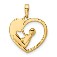 14k and White Rhodium Diamond-cut Mother and Baby Heart Pendant-M3017