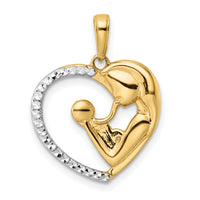 14k and White Rhodium Diamond-cut Mother and Baby Heart Pendant-M3017