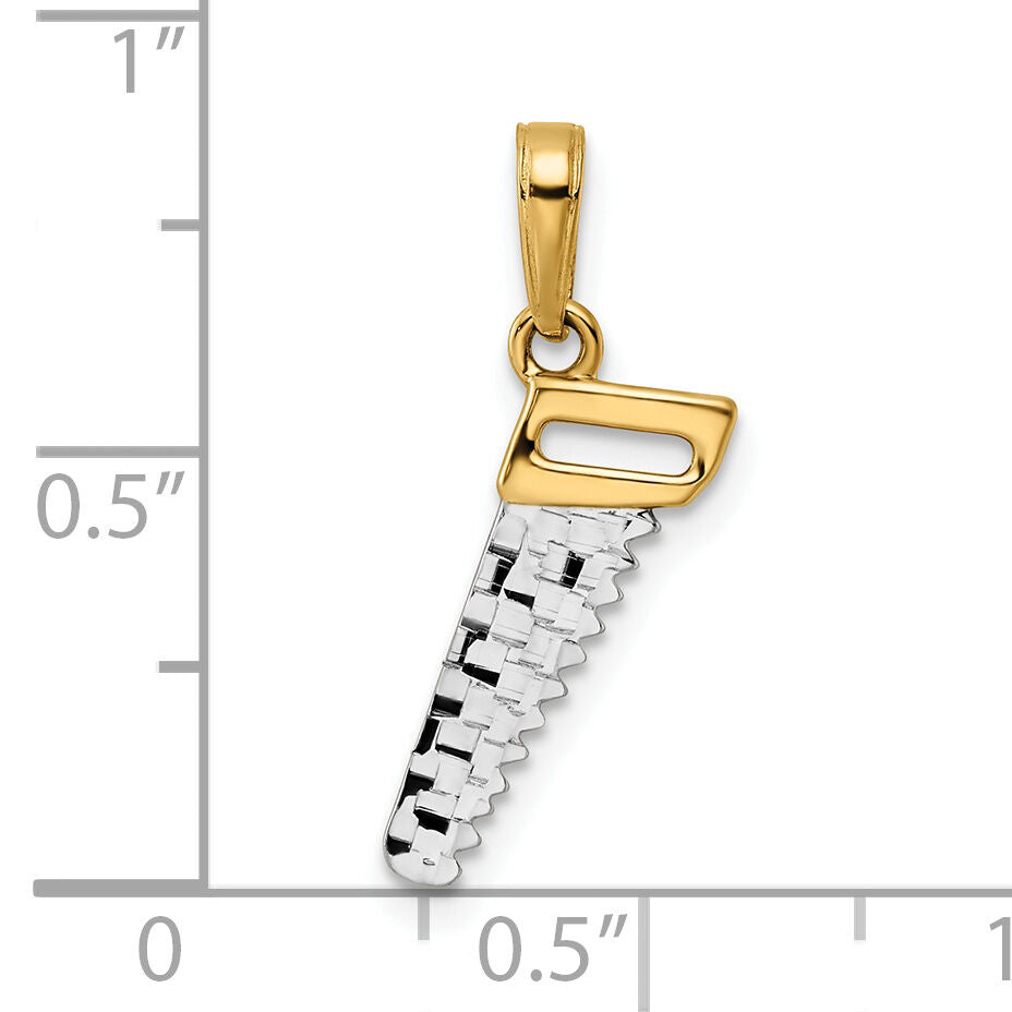14k and White Rhodium D/C Saw Pendant-M3019
