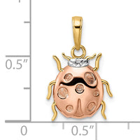 14k w/White and Rose Rhodium Diamond-cut Ladybug Pendant-M3022