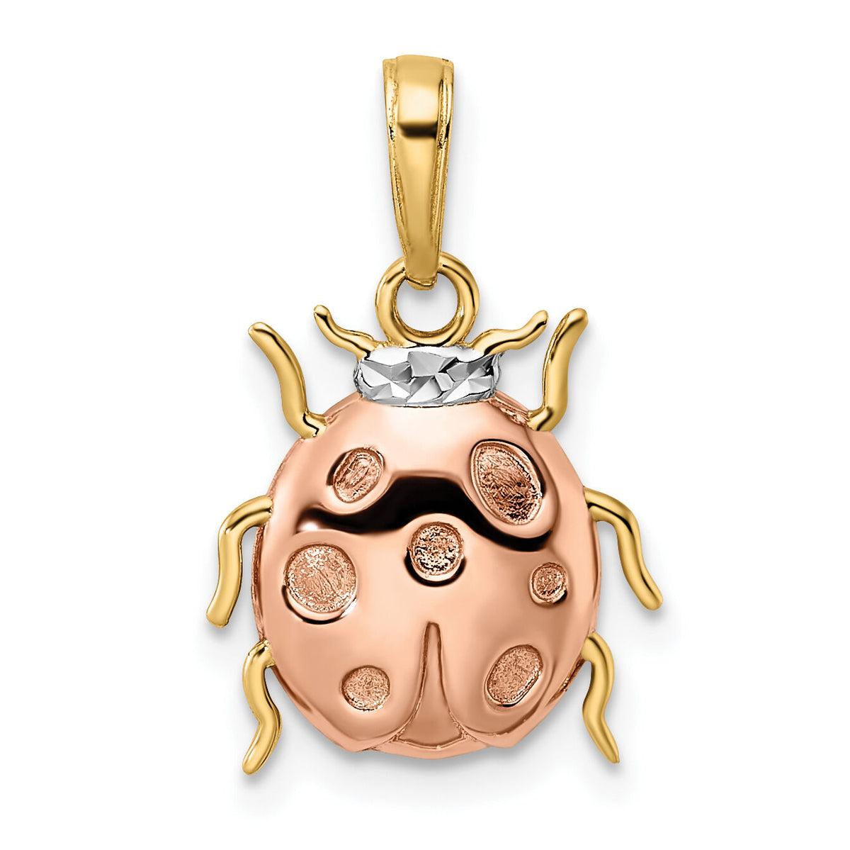 14k w/White and Rose Rhodium Diamond-cut Ladybug Pendant-M3022