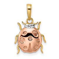 14k w/White and Rose Rhodium Diamond-cut Ladybug Pendant-M3022