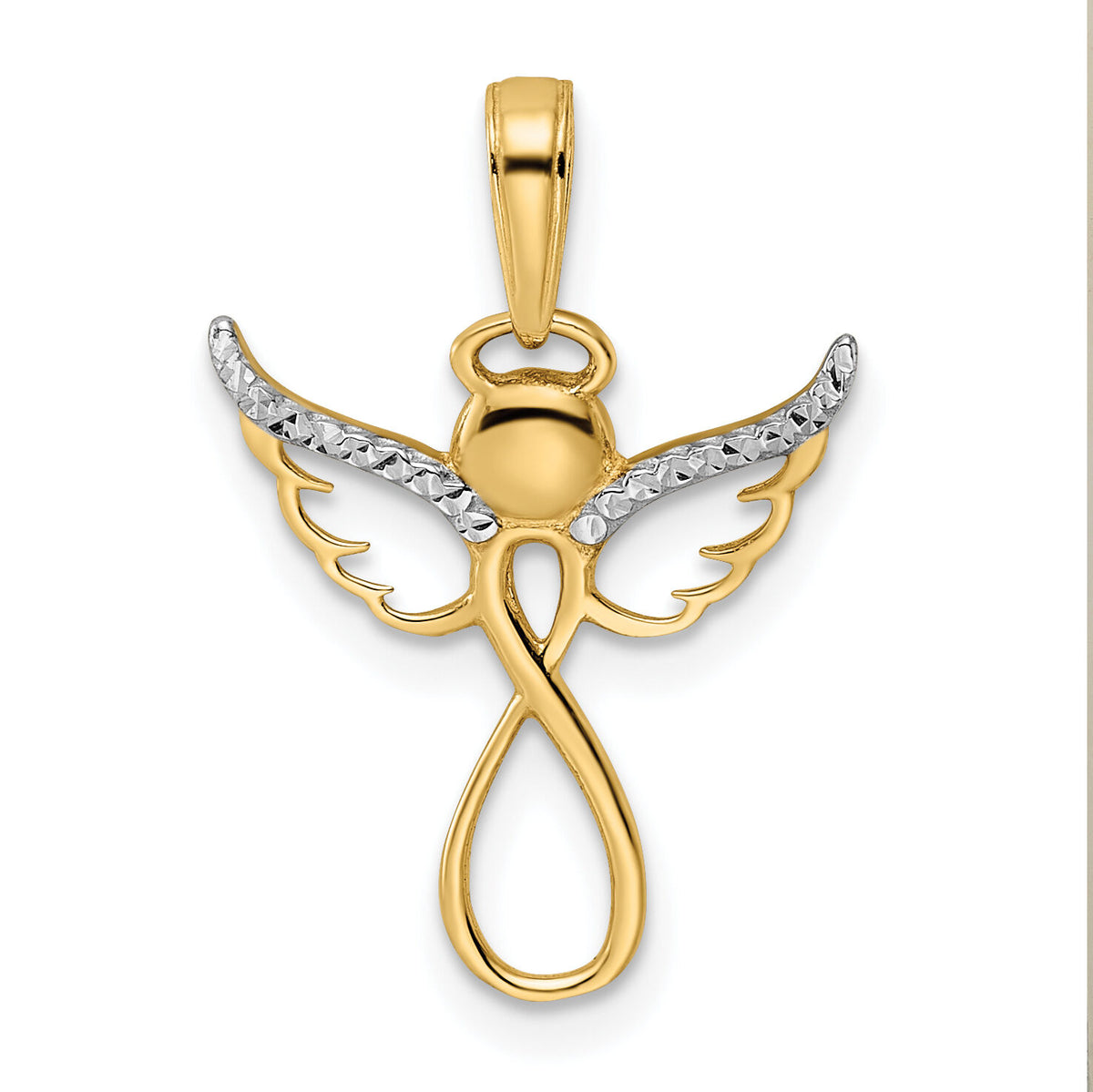 14K w/White Rhodium D/C Infinity Angel Pendant-M3025